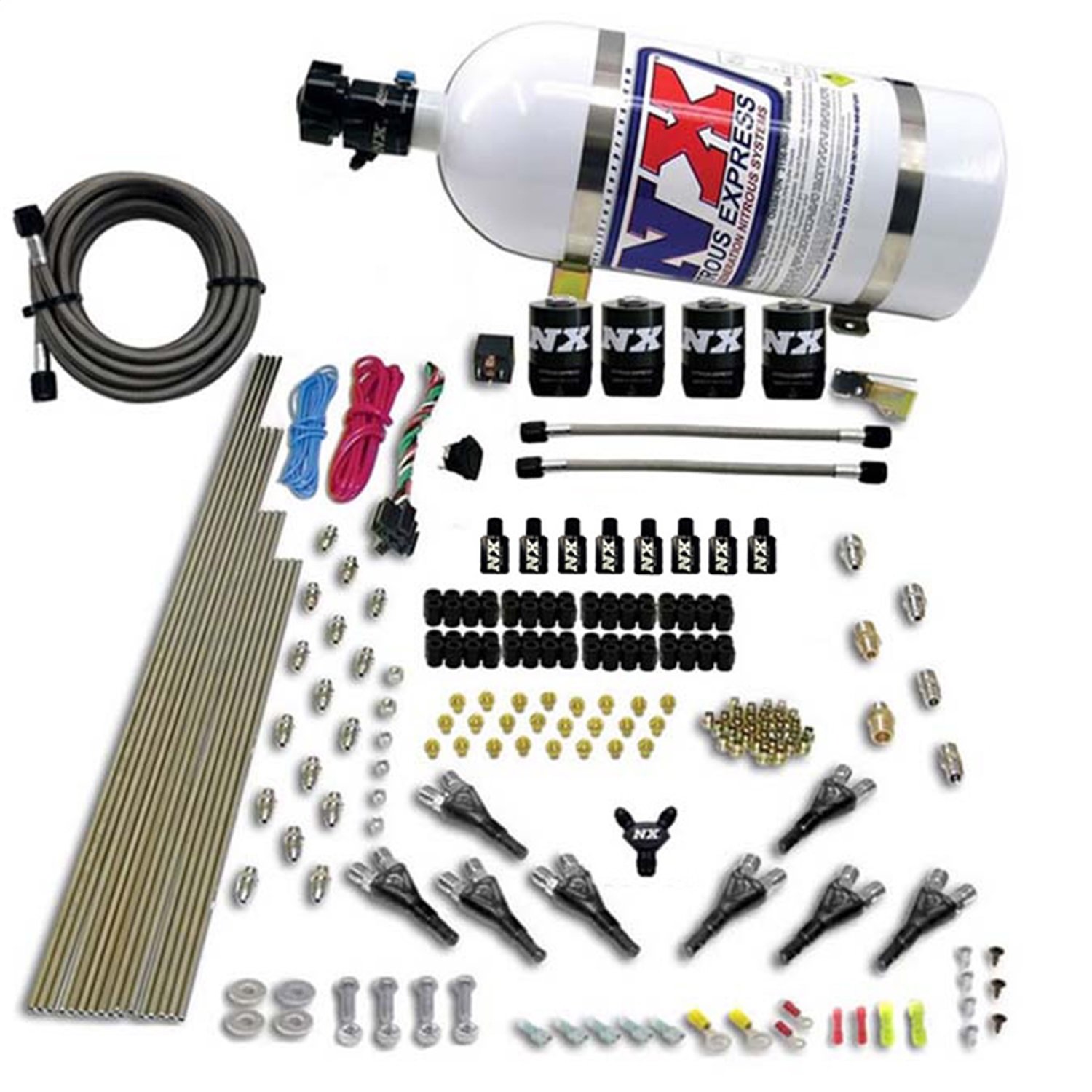 Nitrous Express 90006-10 - 8 Cyl Shark Direct Port 4 Solenoids Nitrous Kit (200-600HP) w/10lb Bottle