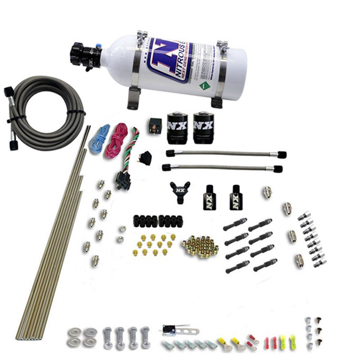 Nitrous Express 93006-05 - 8 Cyl Dry Direct Port 2 Solenoids Nitrous Kit (200-600HP) w/5lb Bottle