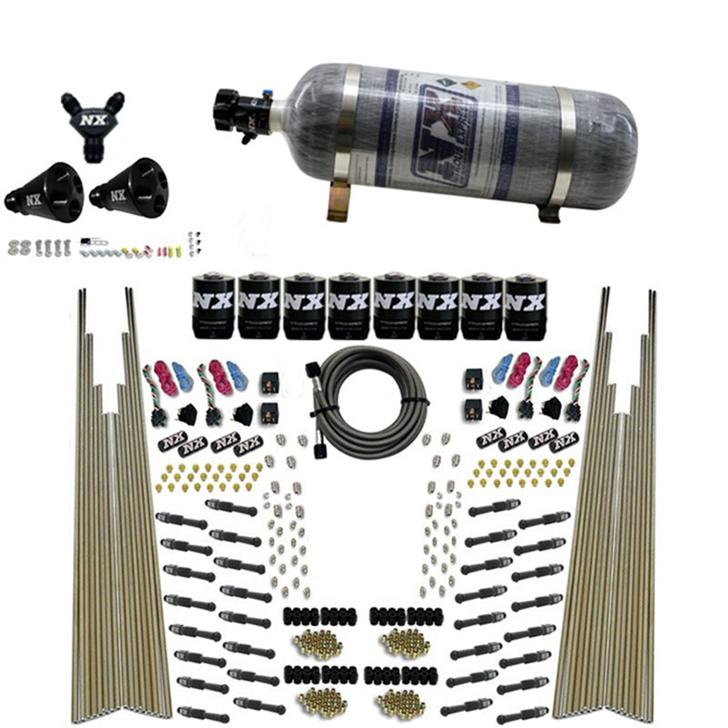 Nitrous Express 93306-12 - 8 Cyl Dry Direct Port Four Stage 8 Solenoids Nitrous Kit (200-600HP) w/Comp Bottle Nitrous Express 93306-12 - 8 Cyl Dry Direct Port Four Stage 8 Solenoids Nitrous Kit (200-600HP) w/Comp Bottle