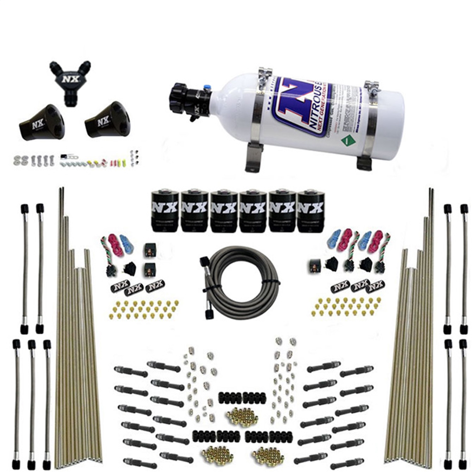 Nitrous Express 93206-05 - 8 Cyl Dry Direct Port Three Stage 6 Solenoids Nitrous Kit (200-600HP) w/5lb Bottle