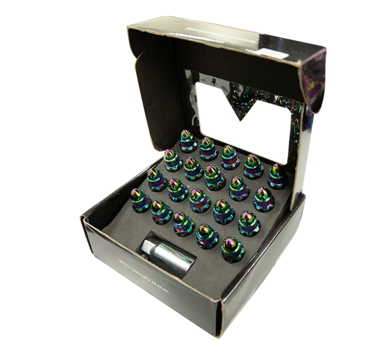 NRG LN-LS500MC-21 - 500 Series M12 X 1.5 Bullet Shape Steel Lug Nut Set - 21 Pc w/Lock Key - Neochrome NRG LN-LS500MC-21 - 500 Series M12 X 1.5 Bullet Shape Steel Lug Nut Set - 21 Pc w/Lock Key - Neochrome