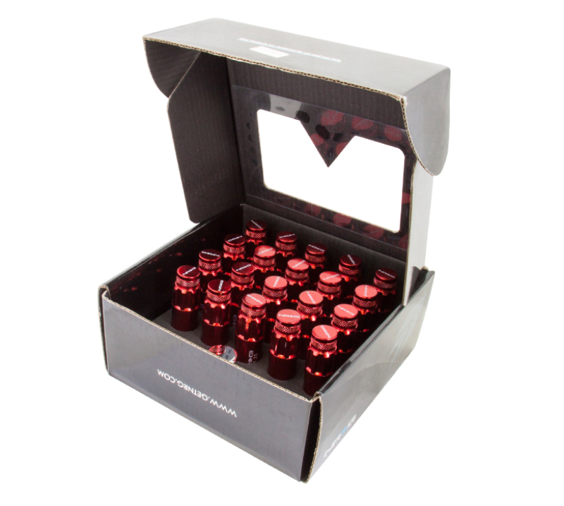 NRG LN-LS710RD-21 - 700 Series M12 X 1.25 Steel Lug Nut w/Dust Cap Cover Set 21 Pc w/Locks & Lock Socket - Red
