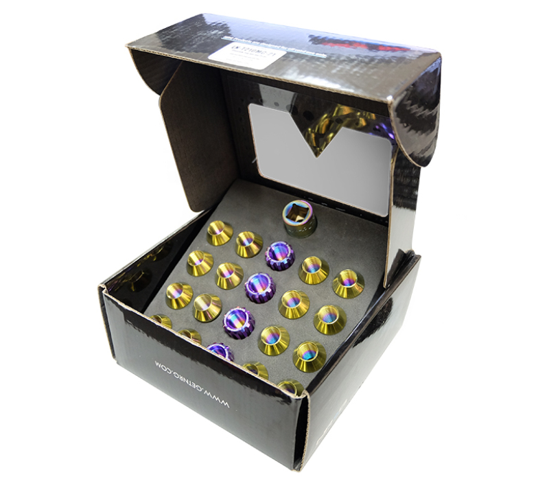 NRG LN-T200MC-21 - 200 Series M12 X 1.5 Titanium Lug Nut Set - 21 Pc w/Lock Key Socket - Neochrome NRG LN-T200MC-21 - 200 Series M12 X 1.5 Titanium Lug Nut Set - 21 Pc w/Lock Key Socket - Neochrome