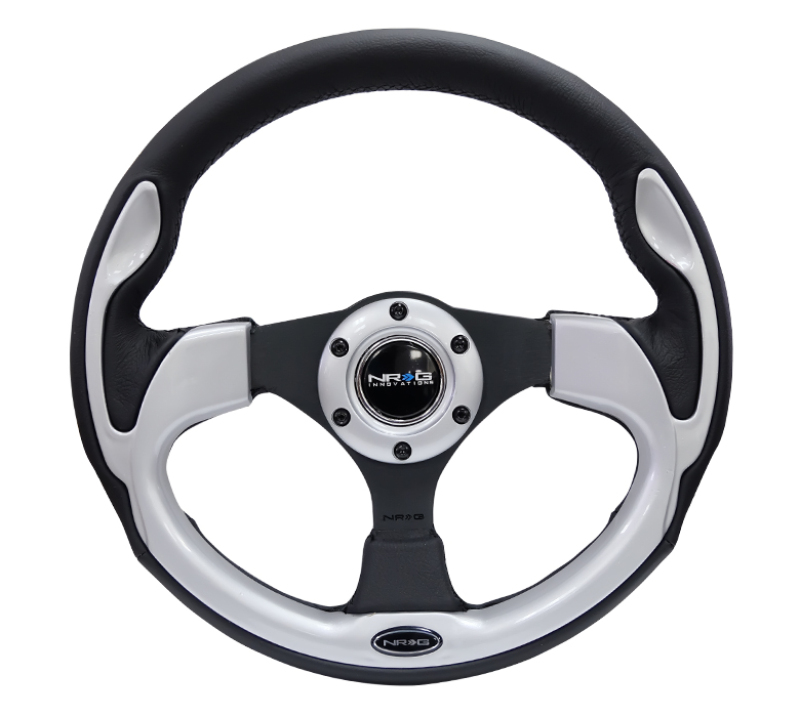 NRG RST-001SL - Reinforced Steering Wheel (320mm) Blk w/Silver Trim & 5mm 3-Spoke NRG RST-001SL - Reinforced Steering Wheel (320mm) Blk w/Silver Trim & 5mm 3-Spoke