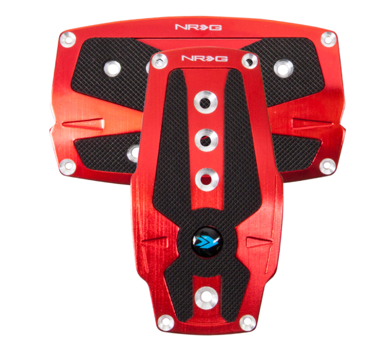 NRG PDL-250RD - Brushed Aluminum Sport Pedal A/T - Red w/Black Rubber Inserts