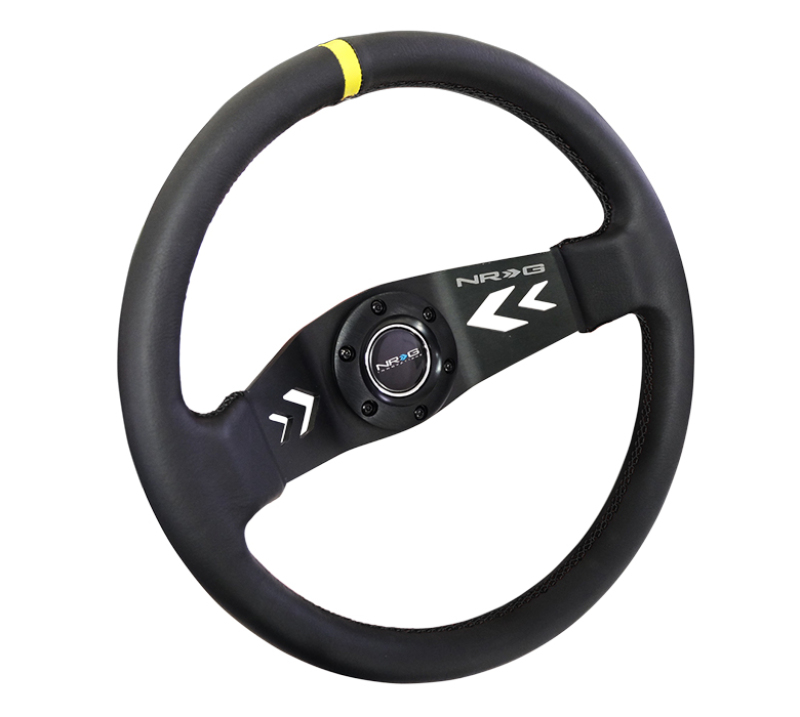 NRG RST-022R-Y - Reinforced Steering Wheel (350mm / 3in Deep) Blk Leather w/ Arrow-Cut 2-Spoke & Sgl Yellow CM NRG RST-022R-Y - Reinforced Steering Wheel (350mm / 3in Deep) Blk Leather w/ Arrow-Cut 2-Spoke & Sgl Yellow CM