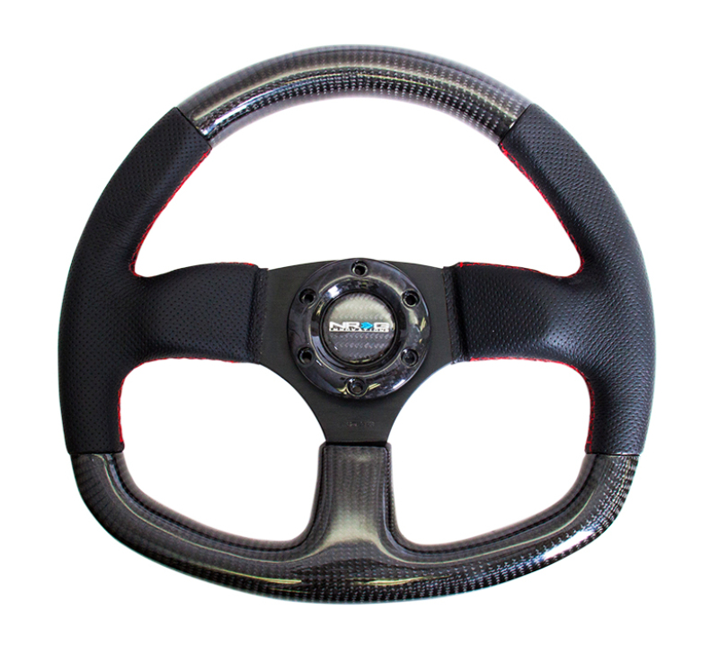 NRG ST-009CFRS - Carbon Fiber Steering Wheel (320mm) Flat Bottom & Leather Trim w/Red Stitching NRG ST-009CFRS - Carbon Fiber Steering Wheel (320mm) Flat Bottom & Leather Trim w/Red Stitching