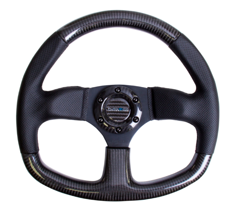 NRG ST-009CFBS - Carbon Fiber Steering Wheel (320mm) Flat Bottom & Leather Trim w/Black Stitching NRG ST-009CFBS - Carbon Fiber Steering Wheel (320mm) Flat Bottom & Leather Trim w/Black Stitching