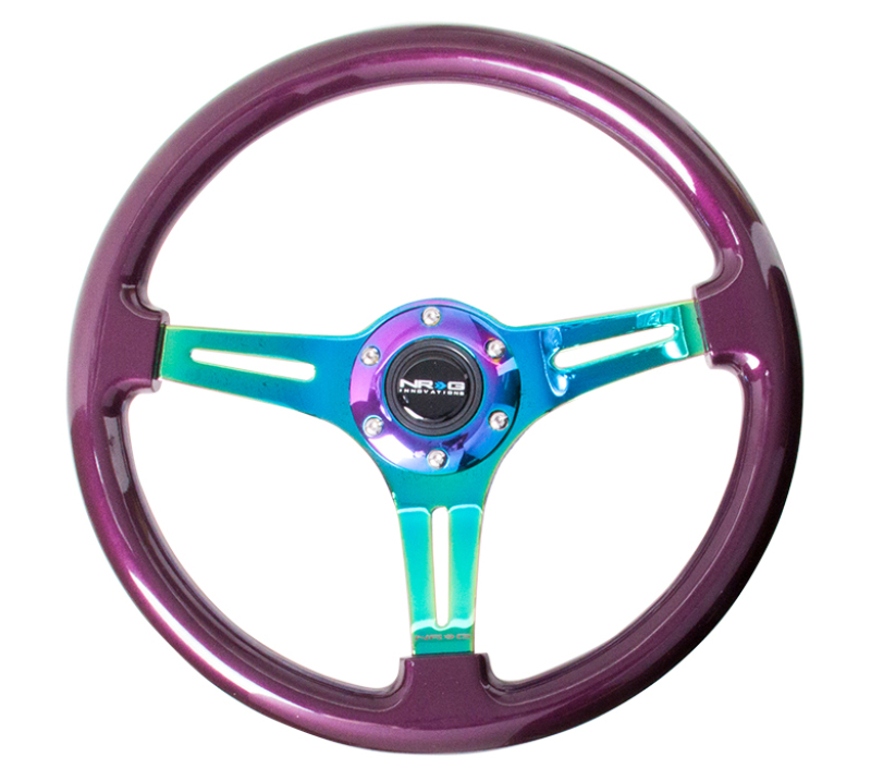 NRG ST-015MC-PP - Classic Wood Grain Steering Wheel (350mm) Purple Pearl Paint w/Neochrome 3-Spoke Center