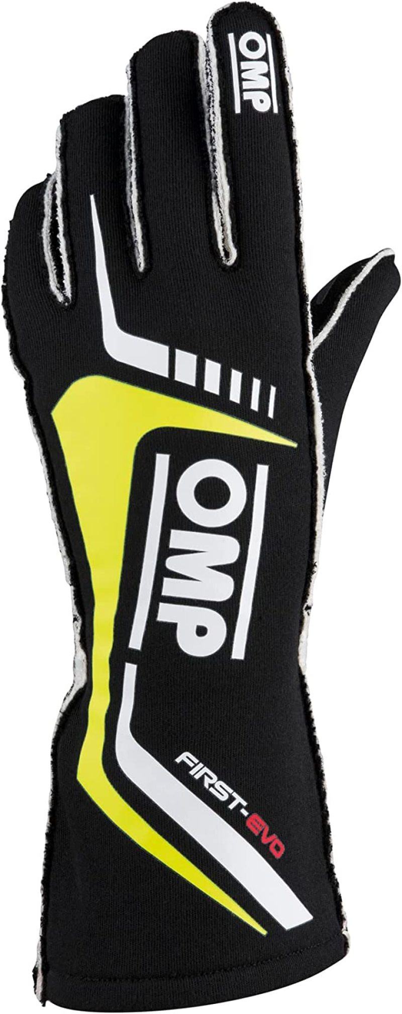 OMP Racing IB0-0767-A01-178-XL - OMP First Evo Gloves Black/Yellow - Size XL (Fia 8856-2018)