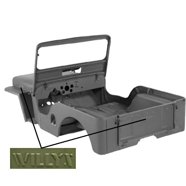 Omix DMC-673859-3A - Body Tub Kit with Willys Script 49-53 Willys CJ3A