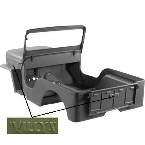 Omix DMC-693197 - Body Tub Kit with Willys Script 53-68 Willys CJ3B