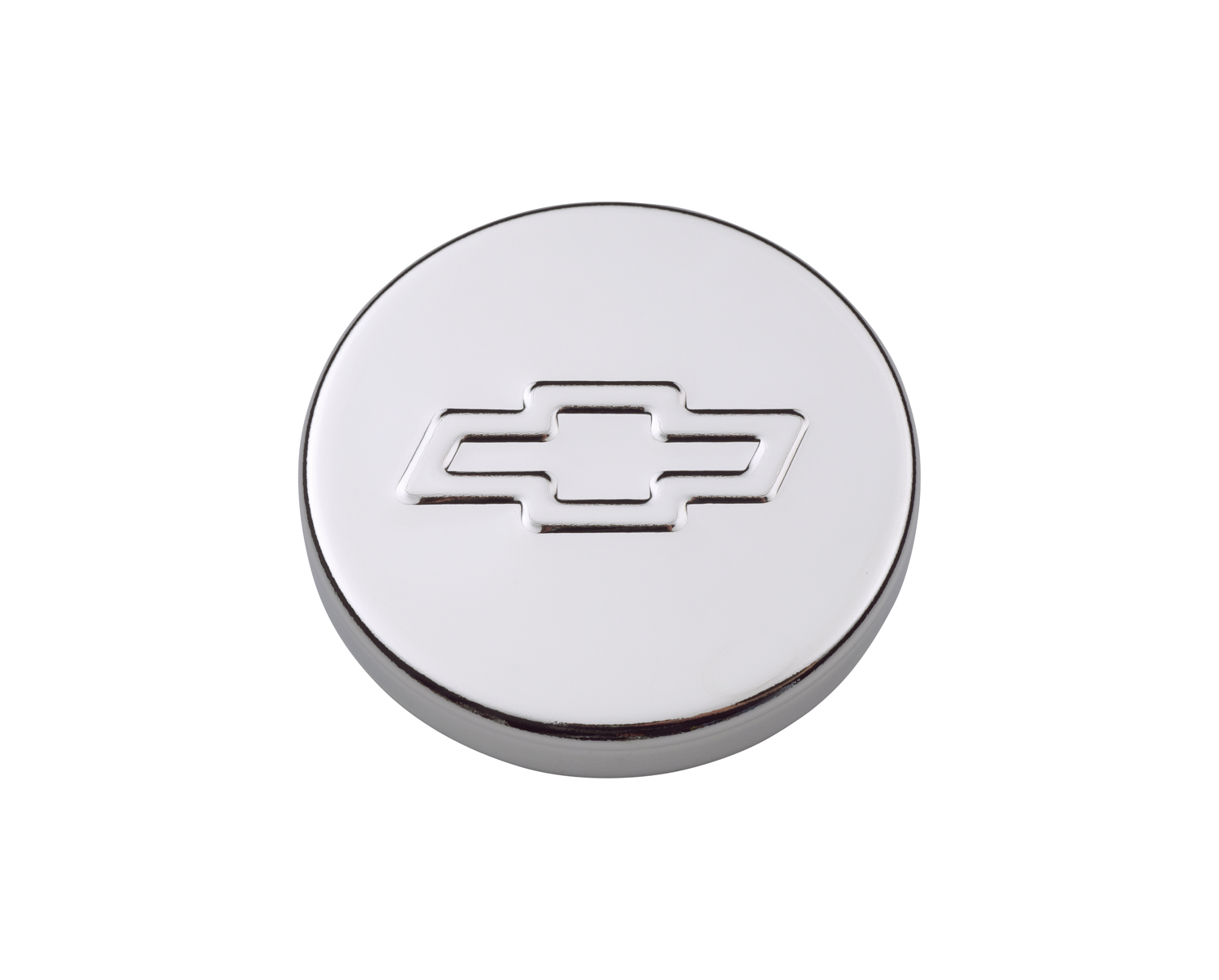 Proform 141-630 - Engine Oil Filler Cap Push-In Style 1.22 Hole Embossed Bowtie Logo Chrome Chevrolet Performance Parts