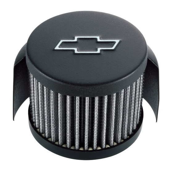 Proform 141-613 - Engine Valve Cover Breather Chevy Logo Push-In Style w/Hood Black Crinkle Chevrolet Performance Parts