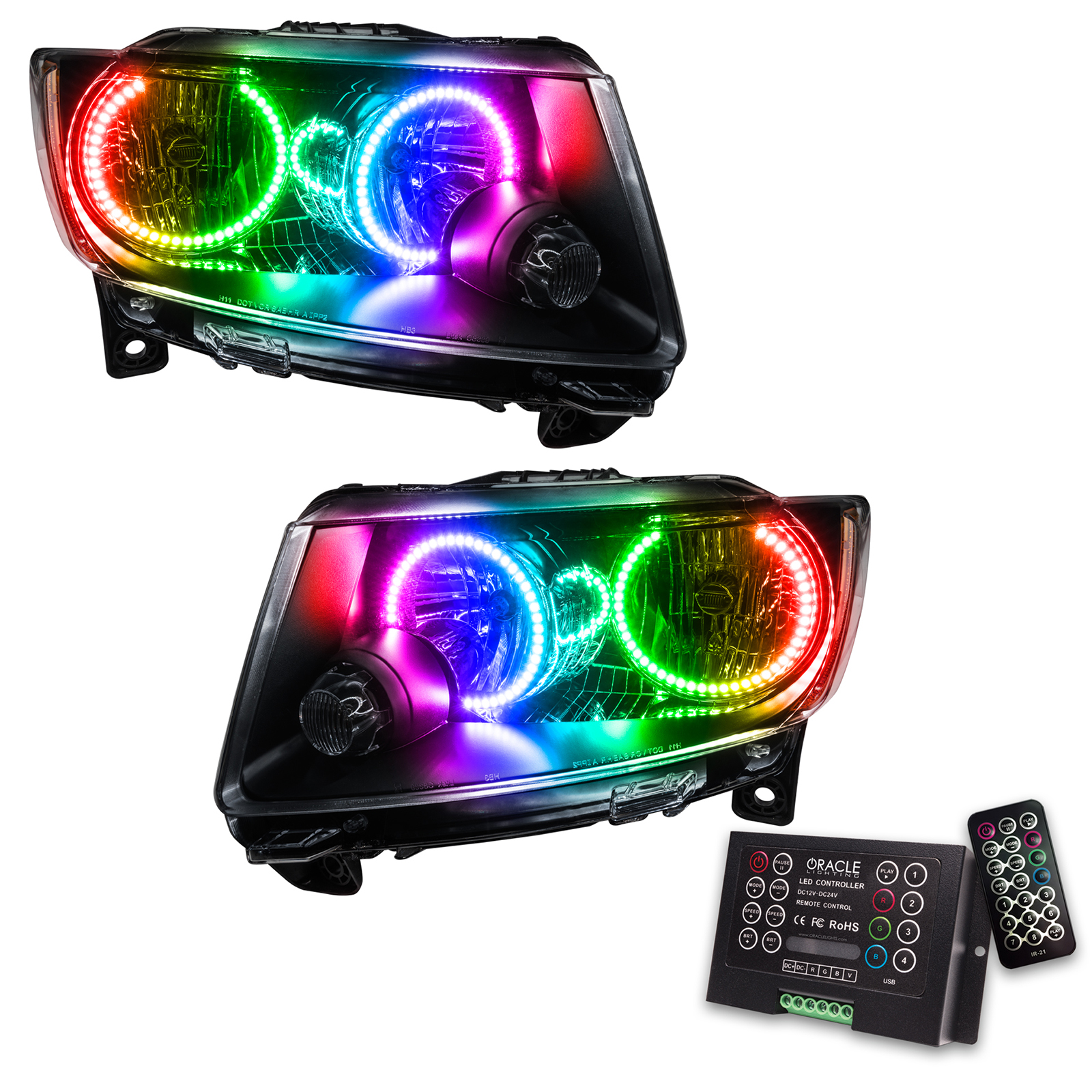 ORACLE Lighting 7070-333 - 11-13 Jeep Grand Cherokee SMD HL (Non-HID) - Chrome - ColorSHIFT w/ 2.0 Cntrl