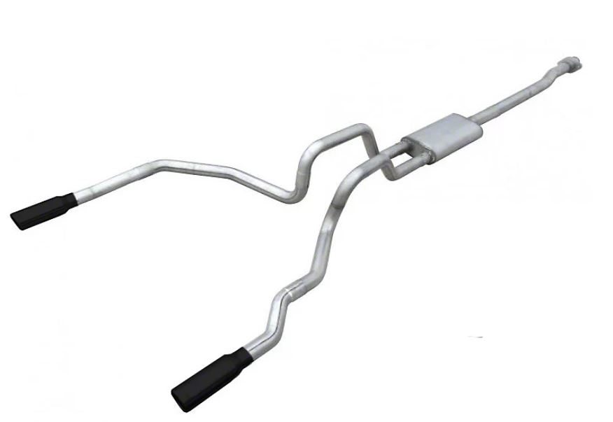 Pypes SFT25VB - Cat Back Exhaust System 09-14 Ford F150 Split Rear Dual Exit 3 in Intermediate And Tail Pipe Violator Muffler Incl/Hardware/3.5 in Black Tips Incl Natural Finish 409 Stainless Steel  Exhaust