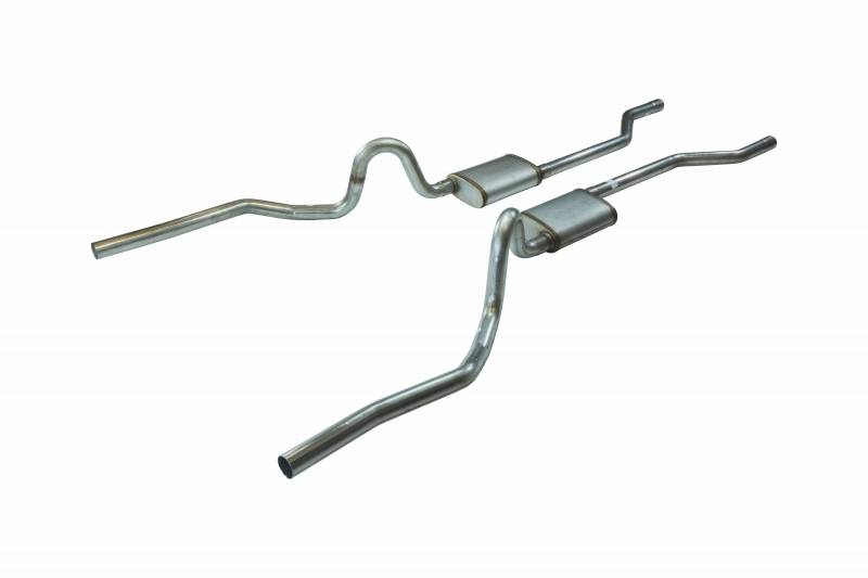 Pypes SGA29 - Crossmember Back Without X-Pipe Exhaust System 70-71 GTO/68-72 442 Split Rear Dual Exit 2.5 in Intermediate/Tail Pipe Hardware Incl Muffler And Tip Not Incl Natural 409 Stainless Steel  Exhaust