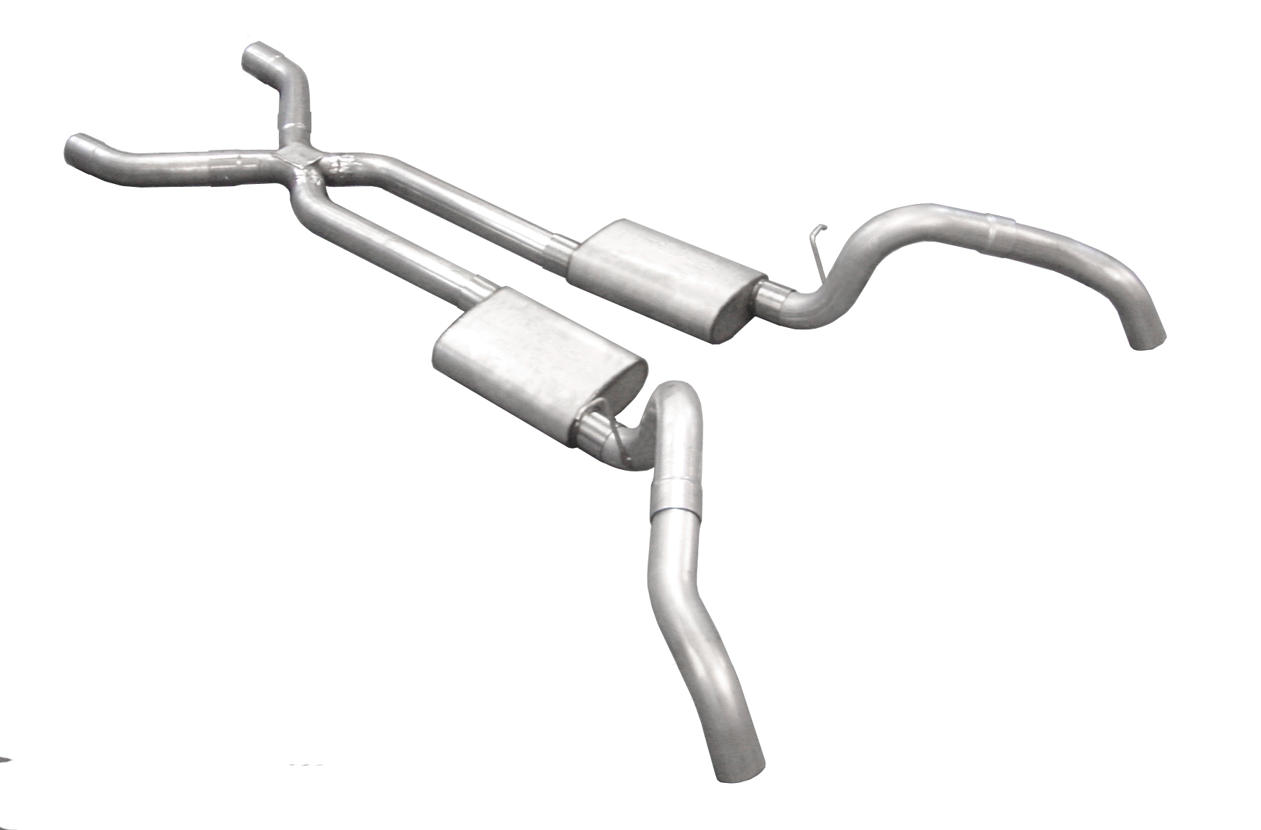Pypes SGF63V - Crossmember Back w/X-Pipe Exhaust System 67-69 Split Rear Dual Exit 3 in Intermediate And Tail Pipe Violator Mufflers/Hardware Incl Tip Not Incl Natural 409 Stainless Steel  Exhaust