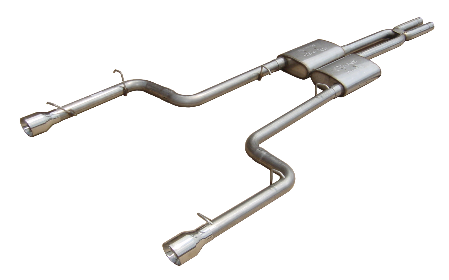 Pypes SMC10R - Race Pro Series Cat Back Exhaust System Split Rear Dual Exit 2.5 in Intermediate And Tail Pipe Race Pro Muffler/Hardware/4 in Polished Tips Incl Natural 409 Stainless Steel  Exhaust