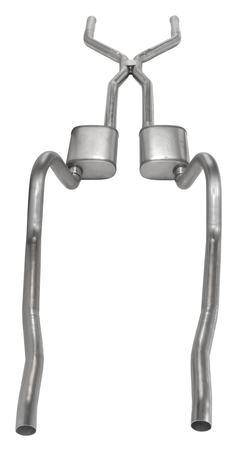 Pypes SMA40T - Crossmember Back w/H-Pipe Exhaust System 67-73 Mopar A-Body Split Rear Dual Exit 2.5 in Intermediate And Tail Pipe Turbo Pro Mufflers/Hardware Incl Tip Not Incl  Exhaust
