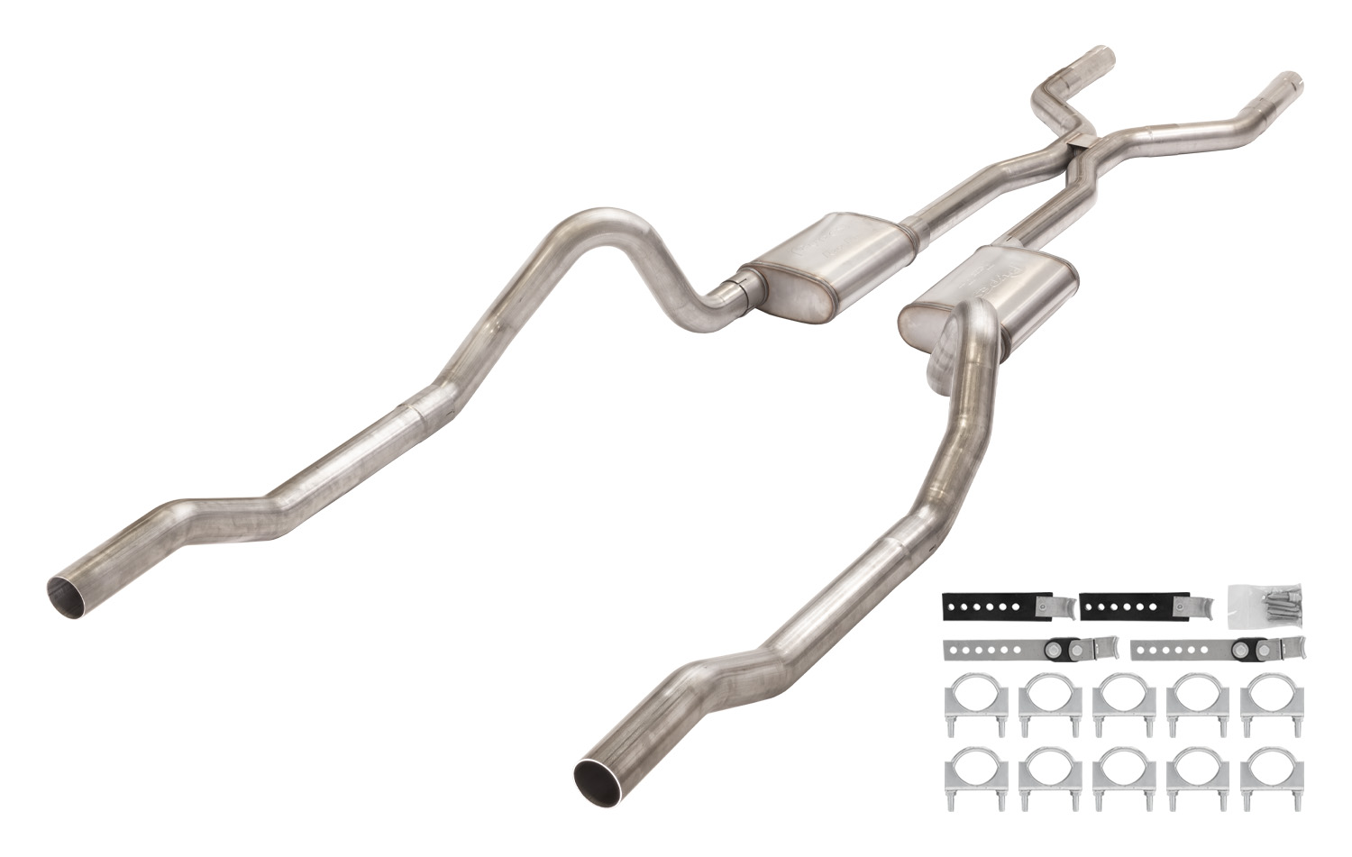 Pypes SMB43V - 1966-1974 Mopar B-Body 3 Inch Crossmember Back Exhaust System With H-Pipe 409 Stainless With Violator Mufflers