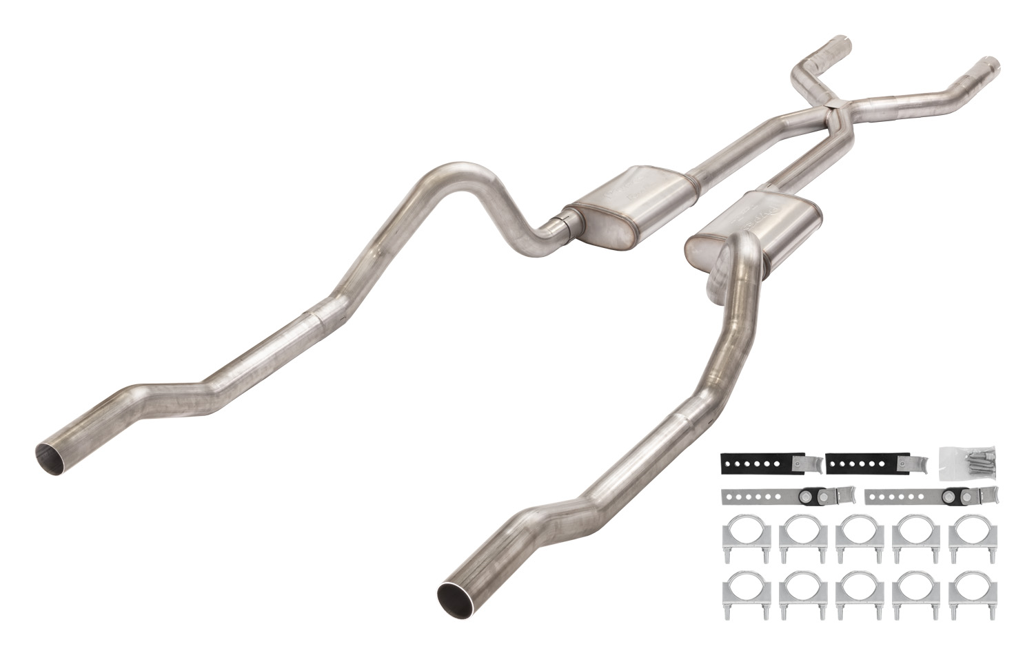 Pypes SMB13S - 1966-1974 Mopar B-Body 3 Inch Crossmember Back Exhaust System With X-Pipe 409 Stainless With Street Pro Mufflers