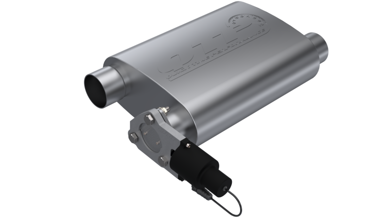 QTP 13251C - 2.5in Weld-On 304SS Reverse Screamer Muffler w/Bolt-On QTEC Electric Cutout QTP 13251C - 2.5in Weld-On 304SS Reverse Screamer Muffler w/Bolt-On QTEC Electric Cutout