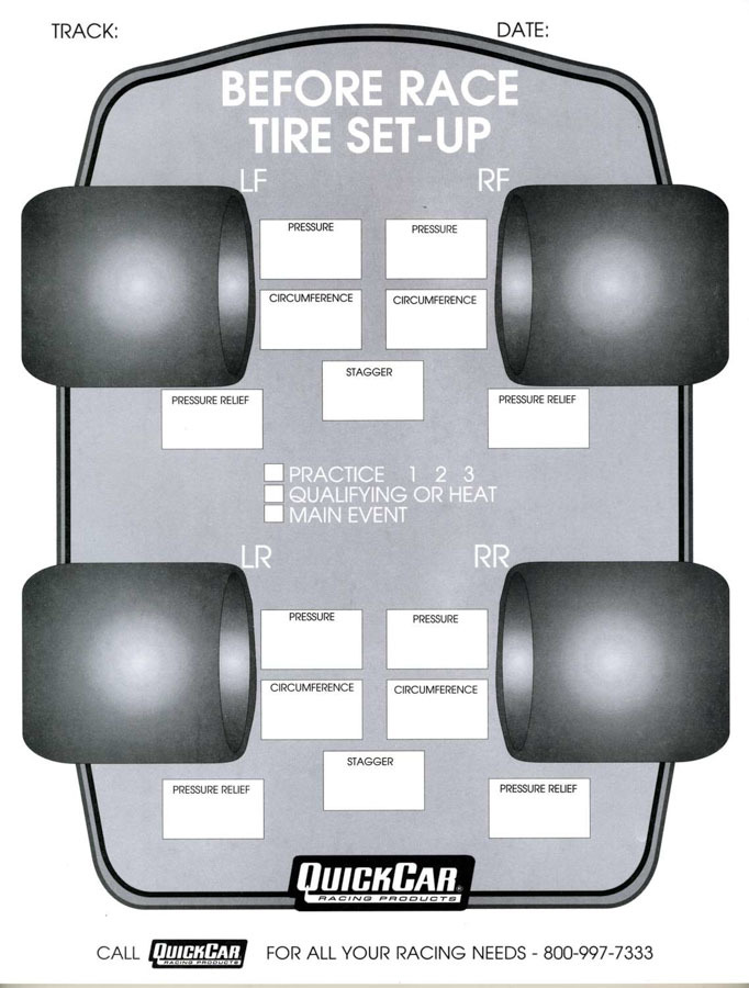QuickCar 51-210 - Before Race Tire Set-Up Forms (50 PK)
