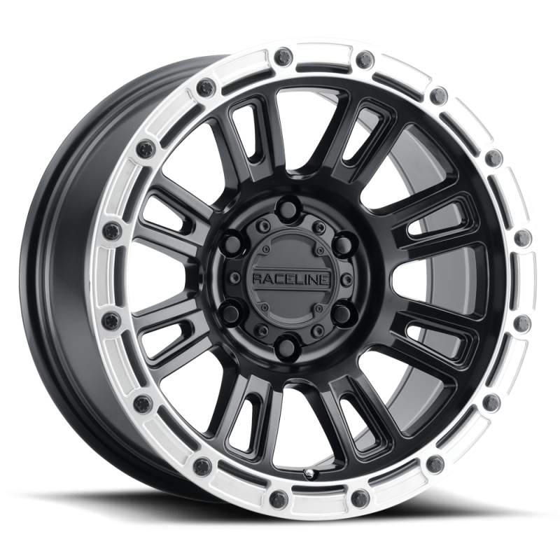 Raceline 956BS-78012+30 - 956BS Compass 17x8in / 5x114.3 BP / 30mm Offset / 72.62mm Bore - Black & Silver Lip Wheel