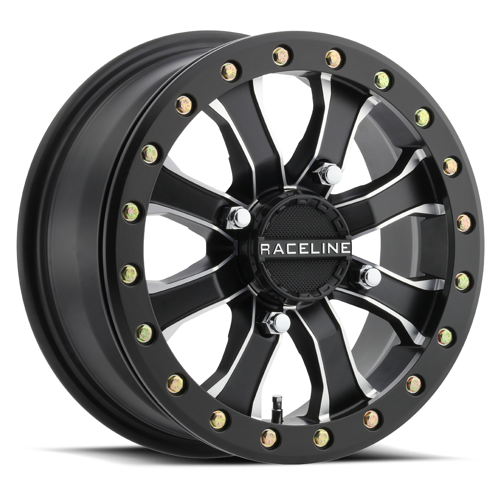 Raceline A71MB-46037-51 - A71MB Mamba 14x6in/4x137 BP/40mm Offset/110.18mm Bore - Black & Machined Beadlock Wheel