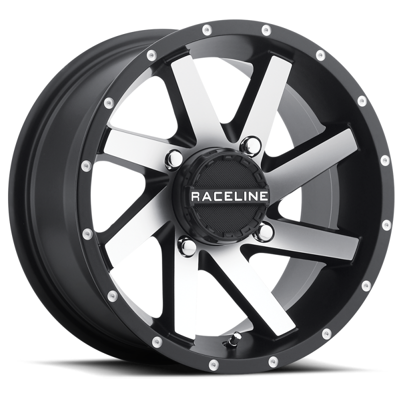 Raceline A82M-47056-43 - A82M Twist 14x7in / 4x156 BP / 5mm Offset / 132.5mm Bore - Black & Machined Wheel