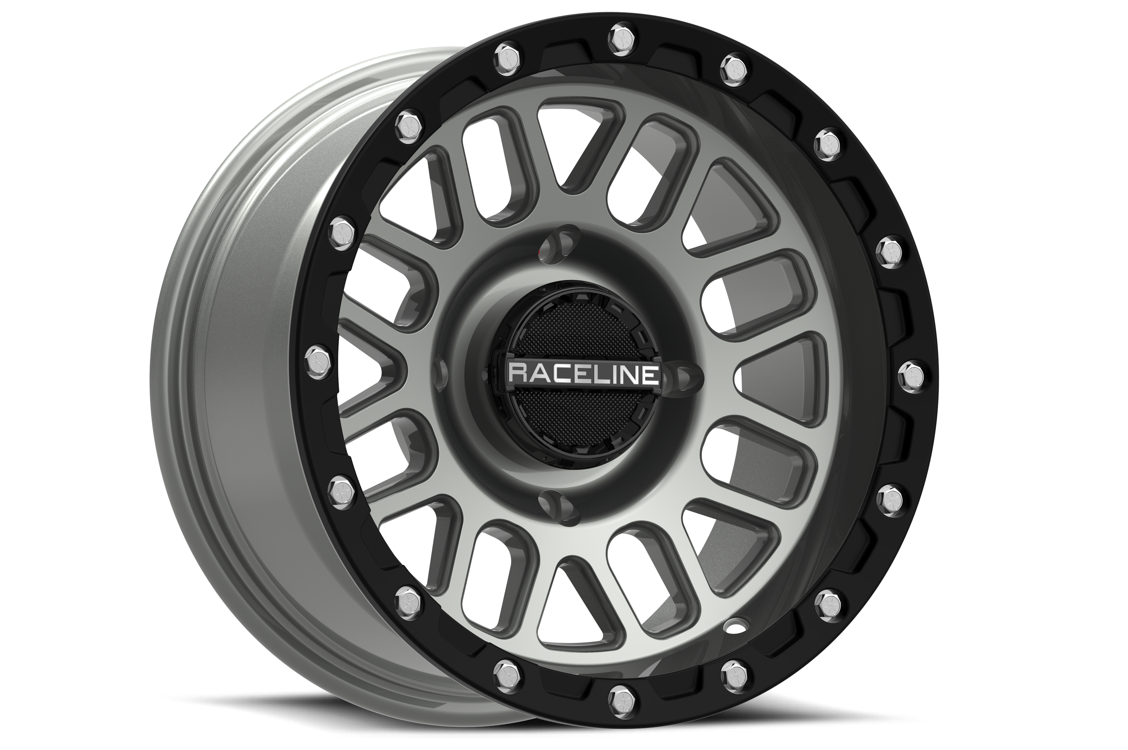 Raceline A93SG-47037+10 - A93SG Podium 14x7in/4x137 BP/10mm Offset/110.18mm Bore - Grey & Black Ring Beadlock Wheel Raceline A93SG-47037+10 - A93SG Podium 14x7in/4x137 BP/10mm Offset/110.18mm Bore - Grey & Black Ring Beadlock Wheel
