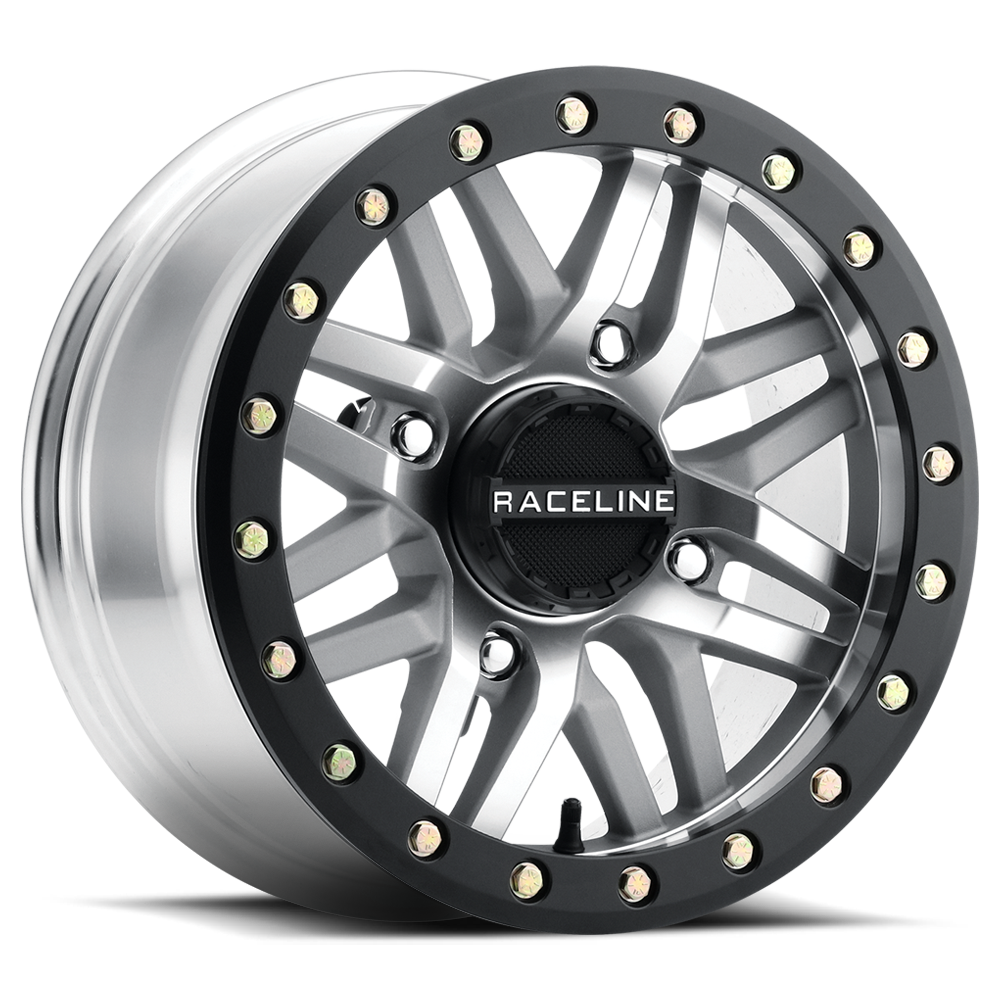 Raceline A91MA-51056-00 - A91MA Ryno 15x10in/4x156 BP/0mm Offset/132.5mm Bore - Machined & Black Ring Beadlock Wheel