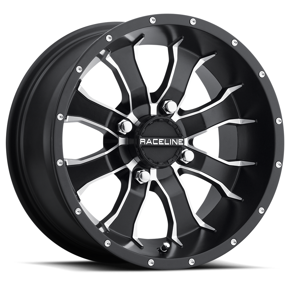 Raceline A7710556-32 - A77 Mamba 10x5in / 4x156 BP / 18mm Offset / 132.5mm Bore - Black & Machined Wheel