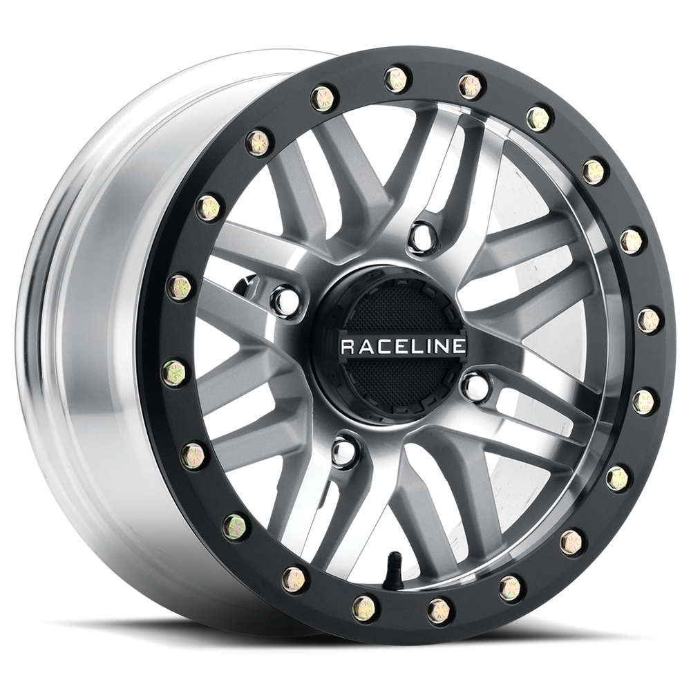 Raceline A91MA-47056+10 - A91MA Ryno 14x7in/4x156 BP/10mm Offset/132.5mm Bore - Machined & Black Ring Beadlock Wheel