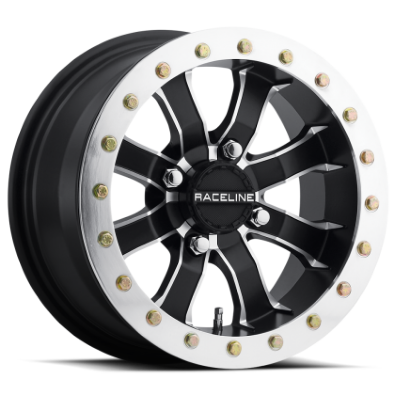 Raceline A7147056-61 - A71 Mamba 14x7in/4x156 BP/6+1 40mm Offset/132.5mm Bore - Blk & Machined Ring Beadlock Wheel