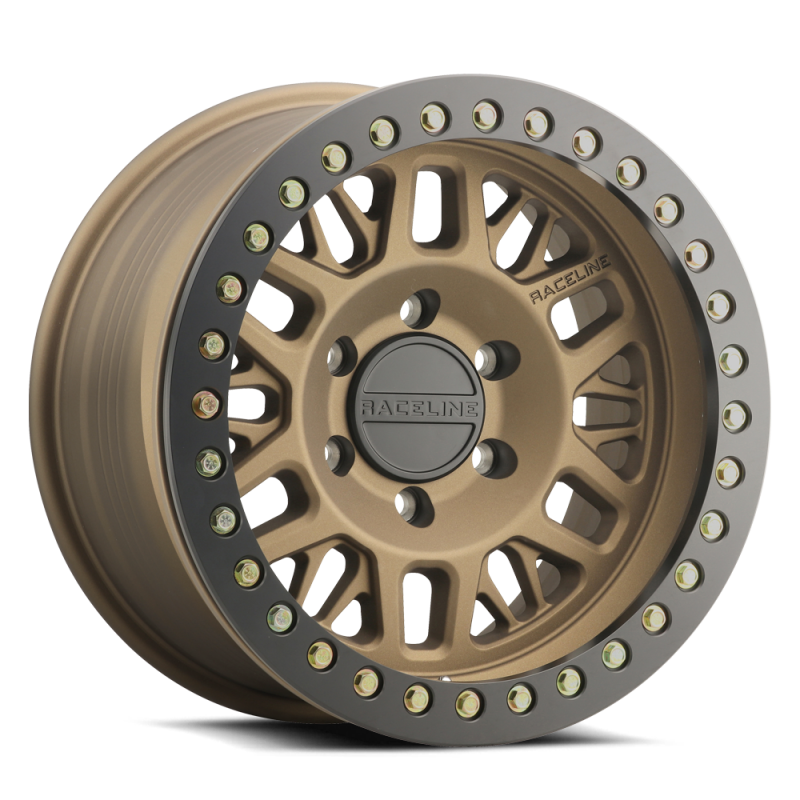 Raceline RT951BZ-79060-12 - RT951B Ryno 17x9in/6x139.7 BP/-12mm Offset/106.1mm Bore- Bronze & Black Ring Beadlock Wheel
