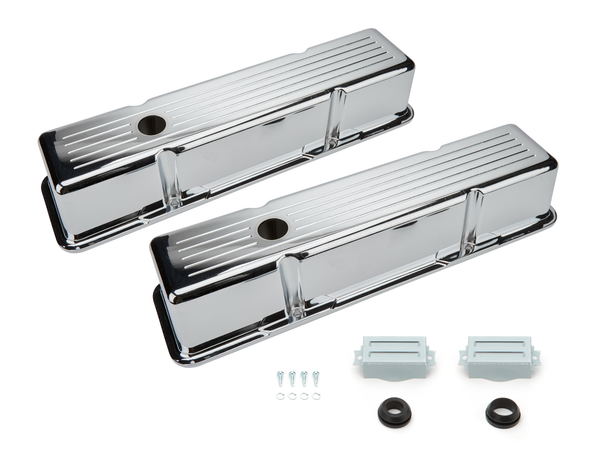 Racing Power Company R6130C - SBC Aluminum Valve Cover Chrome Ball Milled Pair