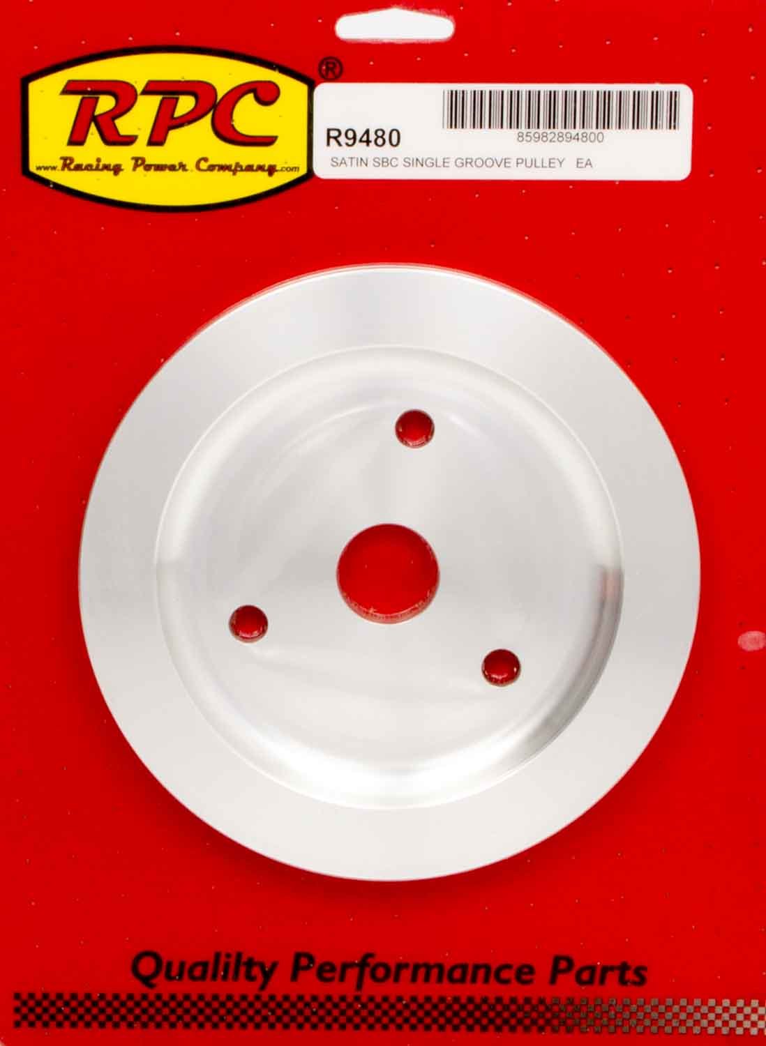 Racing Power Company R9480 - Crankshaft Pulley - V-Belt - 1 Groove - 6.6 in Diameter - Aluminum - Satin - Short Water Pump - Small Block Chevy - Each