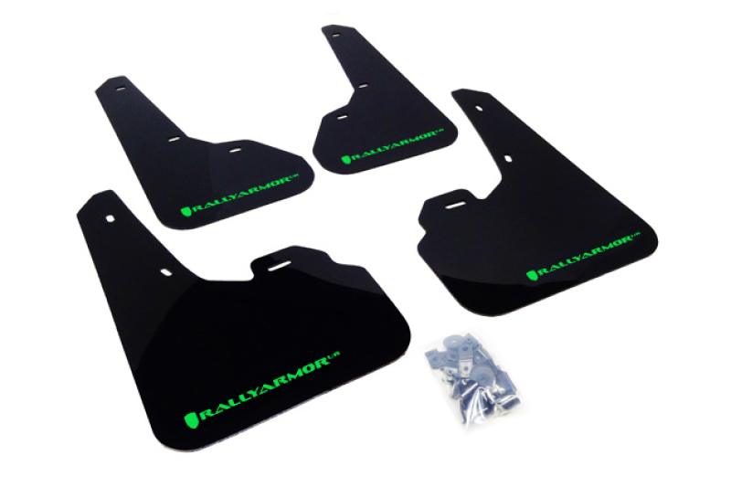Rally Armor MF17-UR-BLK/GRN - 10-13 Mazda3/Speed3 (Hatch/Sedan) Black UR Mud Flap w/Green Logo