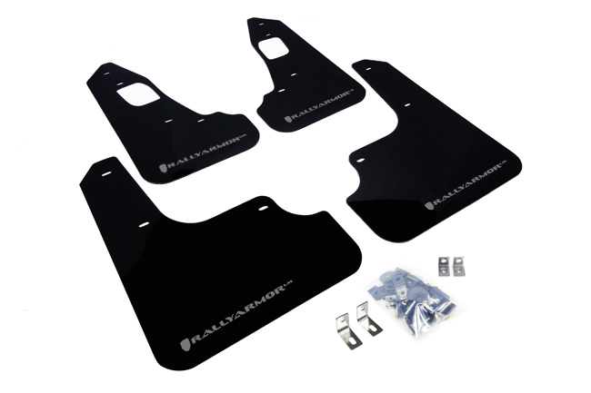 Rally Armor MF10-UR-BLK/SIL - 08-17 Mitsubishi EVO X Black UR Mud Flap w/ Silver Logo