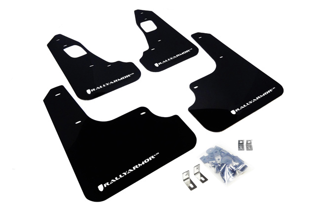 Rally Armor MF10-UR-BLK/WH - 08-17 Mitsubishi EVO X Black UR Mud Flap w/ White Logo