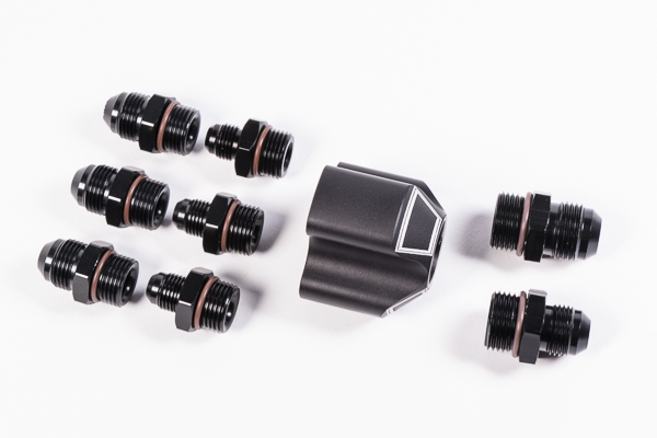 Radium Engineering 20-0237 - 3 Into 1 Distribution Block w/ Fittings Radium Engineering 20-0237 - 3 Into 1 Distribution Block w/ Fittings