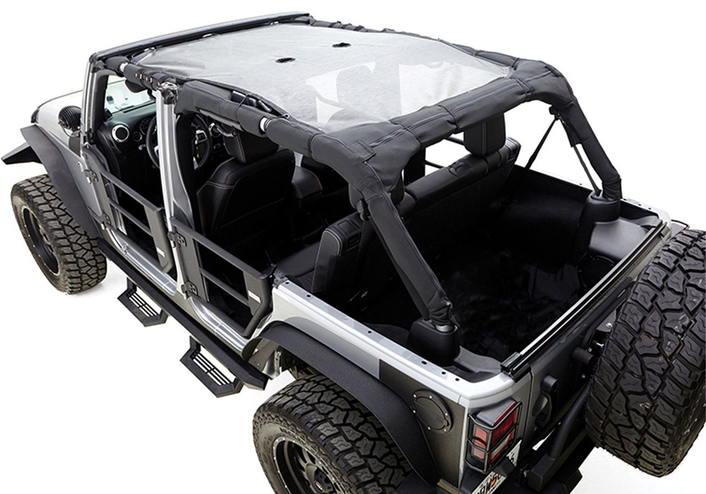 Rampage 94101R - Products  Combo Brief Extended Topper with Zip Out Rear Section for 1992-1995 Jeep Wrangler YJ, Black Mesh, Windshield Channel Required (sold separately)