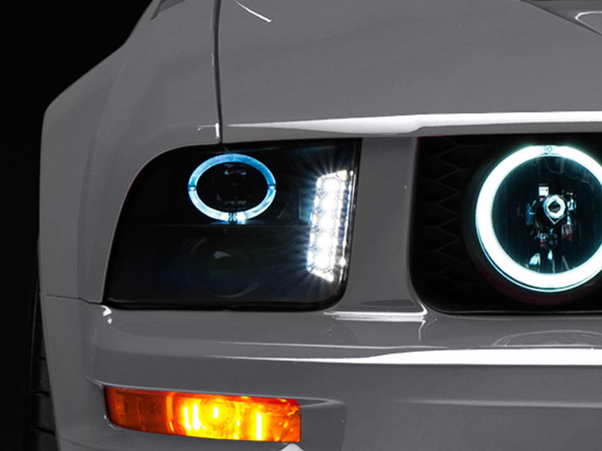 Raxiom 49128 - 05-09 Ford Mustang w/ Halogen LED Halo Prjctr Headlights-Blk Hsng(Smoked Lens Exclude GT500) Raxiom 49128 - 05-09 Ford Mustang w/ Halogen LED Halo Prjctr Headlights-Blk Hsng(Smoked Lens Exclude GT500)