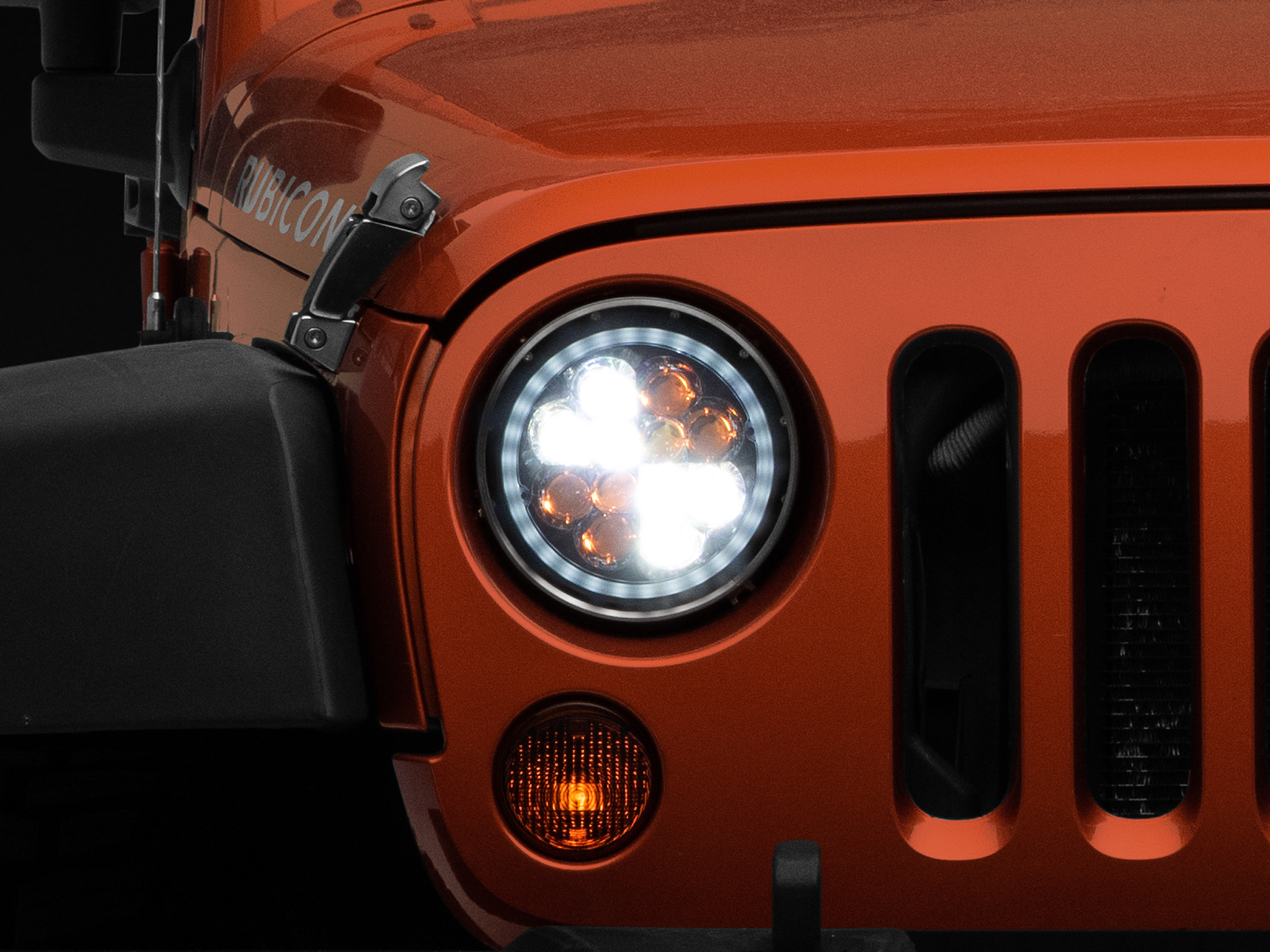 Raxiom J108047 - 97-18 Jeep Wrangler TJ/JK Axial Spider LED Headlight w/ Amber DRL- Chrome Hsng (Clear Lens)