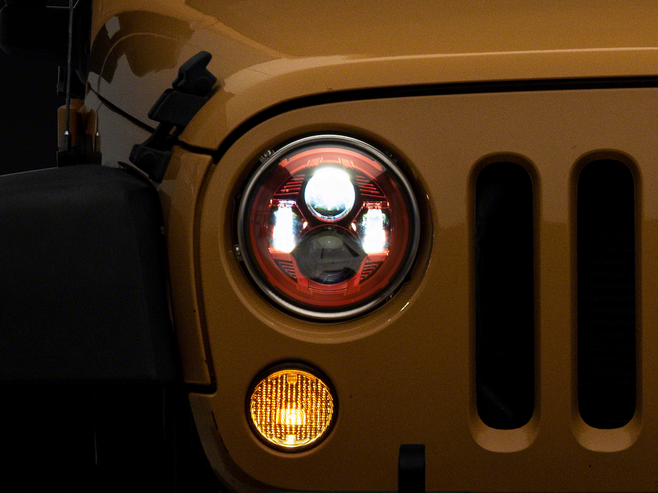 Raxiom J154701 - 07-18 Jeep Wrangler JK 7-In LED Headlights- Red Housing- Clear Lens