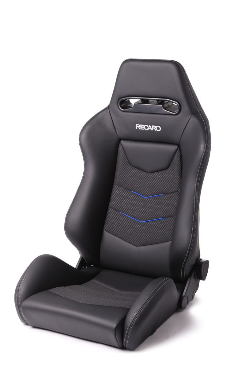 Recaro 7227110.2.3170 - Speed V Passenger Seat - Black Leather/Blue Suede Accent