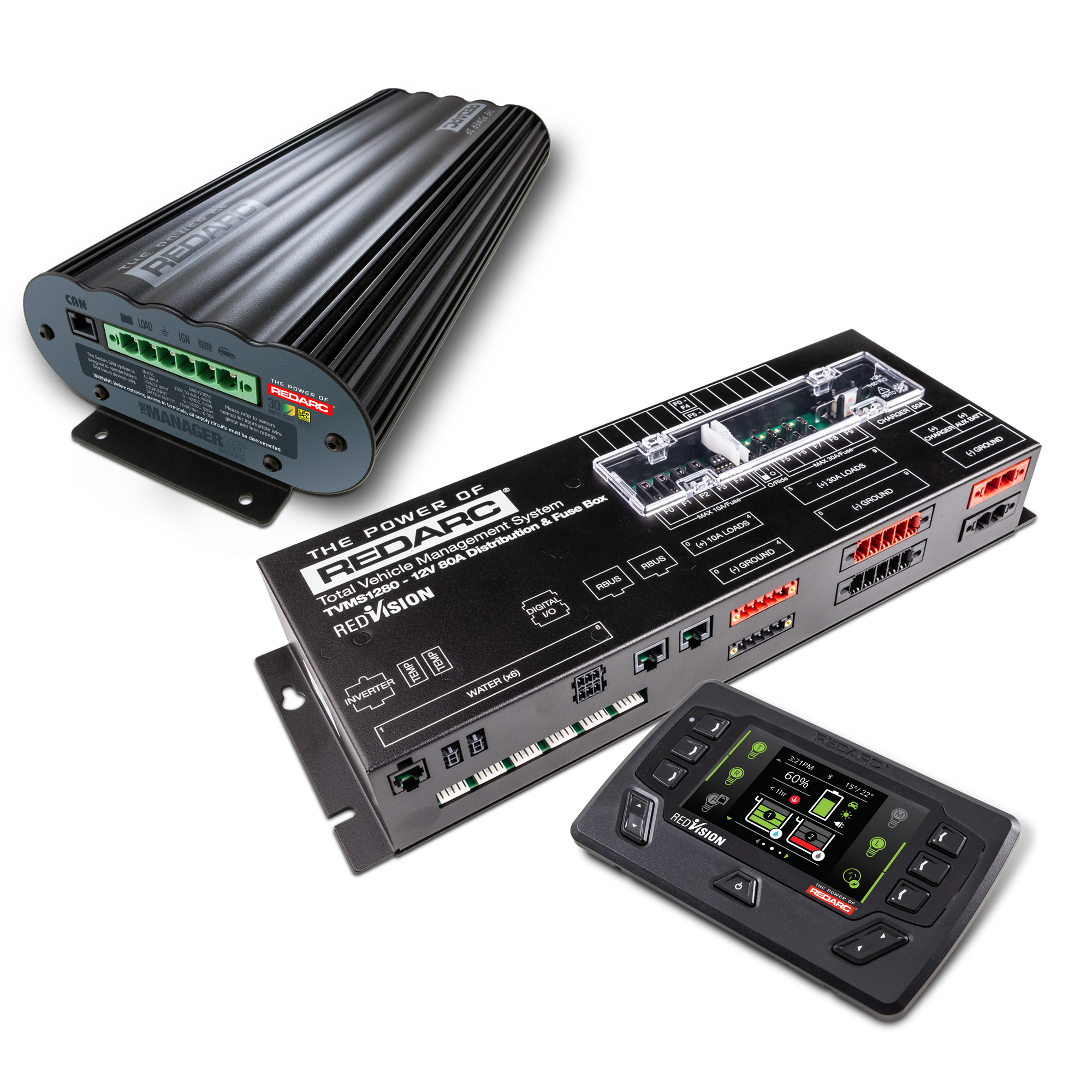 REDARC TVMSKIT05-NA - Total Vehicle Management System - Prime w/Manager30 System & RedVision Display