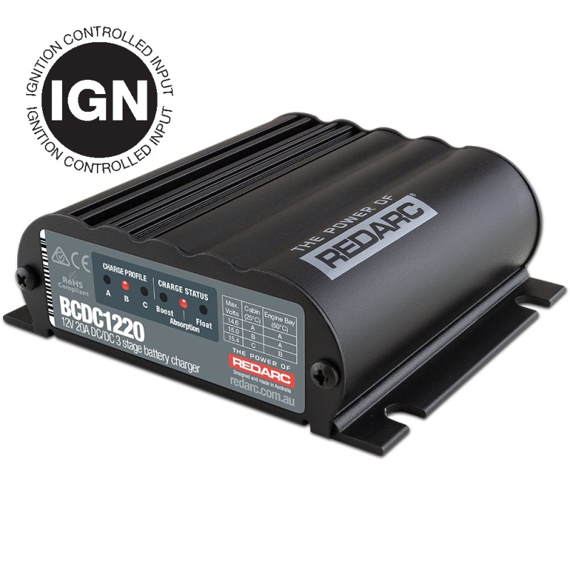 REDARC BCDC1220-IGN - DC/DC 3-Stage In-Vehicle Battery Charger (Ignition Control) - 12V 20A